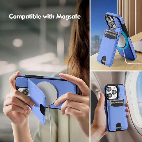SkyEagle Compatible with Magsafe for iPhone 15 Pro Wallet Case with Card Holder Kickstand RFID Blocking Flip Cover Credit Card Slots PU Leather Men Women,Phone Case for Apple 15 Pro 6.1",Purple Blue in Kuwait