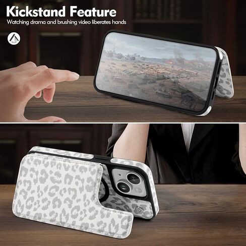 حافظة محفظة SkyEagle لهاتف iPhone 14 Plus مع حامل بطاقة متوافق مع Magsafe Kickstand RFID وغطاء قلاب وفتحات بطاقة الائتمان من جلد البولي يوريثان للرجال والنساء لهاتف Apple14Plus 6.7 بوصة، أبيض الفهد in Kuwait