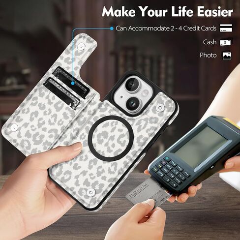 حافظة محفظة SkyEagle لهاتف iPhone 14 Plus مع حامل بطاقة متوافق مع Magsafe Kickstand RFID وغطاء قلاب وفتحات بطاقة الائتمان من جلد البولي يوريثان للرجال والنساء لهاتف Apple14Plus 6.7 بوصة، أبيض الفهد in Kuwait