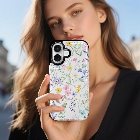 متوافق مع حافظة محفظة iPhone 17 مع حامل بطاقات، حافظة فتحات بطاقات بمسند من جلد البولي يوريثان، مشبك مغناطيسي مزدوج وغطاء متين مقاوم للصدمات أبيض in Kuwait