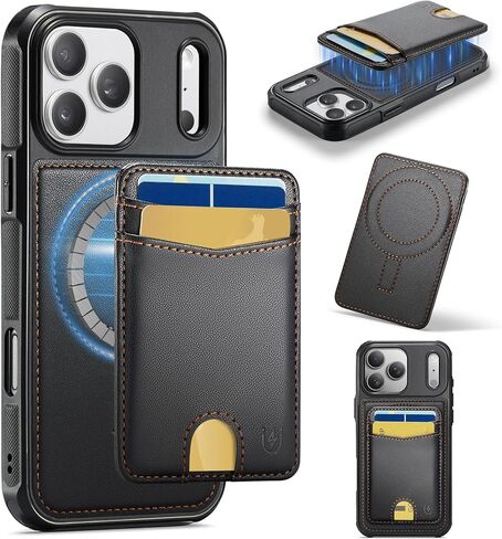 محفظة لهاتف iPhone 17 Pro Max متوافقة مع Magsafe، محفظة مغناطيسية نحيفة ومغناطيس قوي RFID تحجب حامل البطاقات على الهواتف والحافظات، أسود in Kuwait
