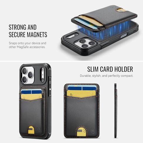 محفظة لهاتف iPhone 17 Pro Max متوافقة مع Magsafe، محفظة مغناطيسية نحيفة ومغناطيس قوي RFID تحجب حامل البطاقات على الهواتف والحافظات، أسود in Kuwait