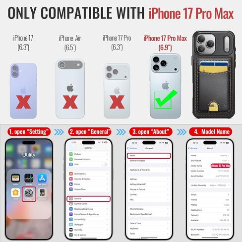 محفظة لهاتف iPhone 17 Pro Max متوافقة مع Magsafe، محفظة مغناطيسية نحيفة ومغناطيس قوي RFID تحجب حامل البطاقات على الهواتف والحافظات، أسود in Kuwait