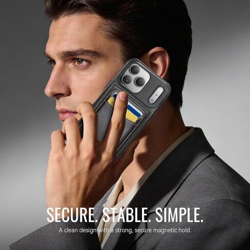 محفظة لهاتف iPhone 17 Pro Max متوافقة مع Magsafe، محفظة مغناطيسية نحيفة ومغناطيس قوي RFID تحجب حامل البطاقات على الهواتف والحافظات، أسود in Kuwait