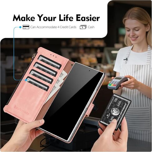 Compatible with Samsung Galaxy Z Fold 5 5G Wallet Case with S Pen Holder RFID Blocking Zipper PU Leather Case Flip Cover with Wrist Strap Credit Card Holder Slots Men Women,Rose Gold in Kuwait