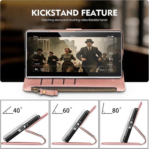 Compatible with Samsung Galaxy Z Fold 5 5G Wallet Case with S Pen Holder RFID Blocking Zipper PU Leather Case Flip Cover with Wrist Strap Credit Card Holder Slots Men Women,Rose Gold in Kuwait
