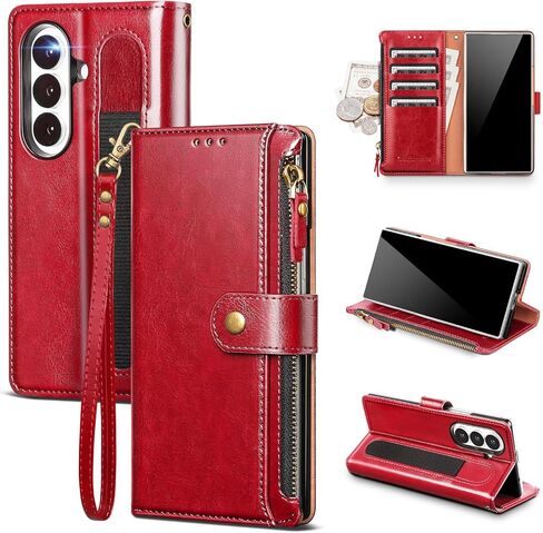 Compatible with Samsung Galaxy Z Fold 5 5G Wallet Case with S Pen Holder RFID Blocking Zipper PU Leather Case Flip Cover with Wrist Strap Credit Card Holder Slots Men Women,Rose Gold in Kuwait