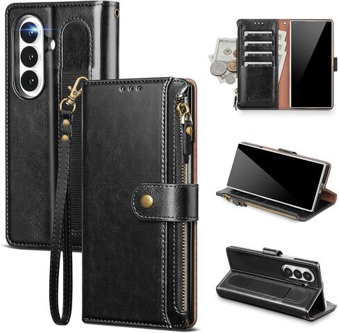 Compatible with Samsung Galaxy Z Fold 5 5G Wallet Case with S Pen Holder RFID Blocking Zipper PU Leather Case Flip Cover with Wrist Strap Credit Card Holder Slots Men Women,Rose Gold in Kuwait