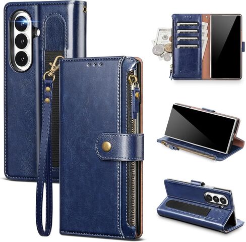 Compatible with Samsung Galaxy Z Fold 5 5G Wallet Case with S Pen Holder RFID Blocking Zipper PU Leather Case Flip Cover with Wrist Strap Credit Card Holder Slots Men Women,Rose Gold in Kuwait