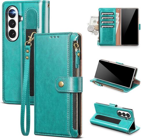 Compatible with Samsung Galaxy Z Fold 5 5G Wallet Case with S Pen Holder RFID Blocking Zipper PU Leather Case Flip Cover with Wrist Strap Credit Card Holder Slots Men Women,Rose Gold in Kuwait