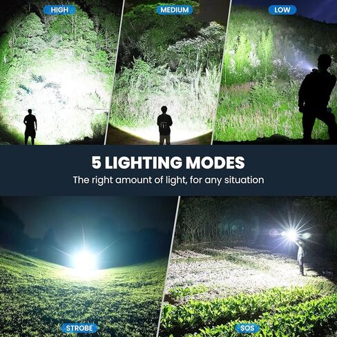 4 Packs Flashlight Rechargeable, 990,000 High Lumens Bright Flash Light, 5 Modes Adjustable Linternas, Powerful Handheld LED Flashlights for Home Camping in Kuwait
