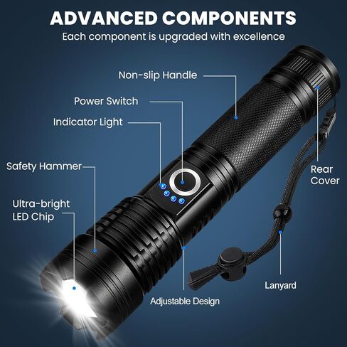4 Packs Flashlight Rechargeable, 990,000 High Lumens Bright Flash Light, 5 Modes Adjustable Linternas, Powerful Handheld LED Flashlights for Home Camping in Kuwait
