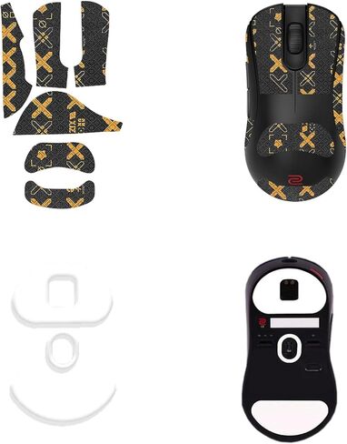 NOUKAJU Mouse Grip Tape Full Coverage for BenQ Zowie ZA13-DW, Self-Adhesive Sweat-Resistant Professional Mice Upgrade Kit,Mouse Feet Skates(Foot pad + Black-Gold Mouse Tape) in Kuwait
