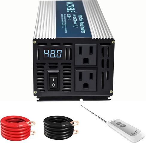 WZRELB 800W محول موجة جيبية نقية 48V DC إلى 110V 120V AC محول طاقة مع شاشة LED، وحدة تحكم عن بعد، عاكس طاقة خارج الشبكة 1600W Surge للمنزل، RV، شاحنة، تخييم in Kuwait