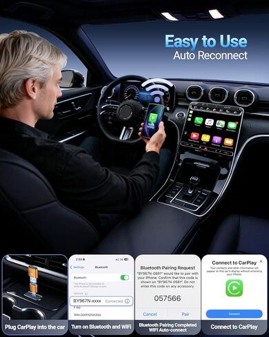 محول vnilrgle CarPlay اللاسلكي لهاتف Apple iPhone (ترقية 2026) تصميم صغير، يحول سلك المصنع إلى محول لاسلكي لتشغيل السيارة، التوصيل والتشغيل، توصيل تلقائي سريع ومستقر (برتقالي) in Kuwait