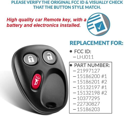 fit for 2003-2007 Chevy Avalanche Equinox Silverado SSR Suburban Tahoe/GMC Sierra/Yukon|Keyless Entry Car Key Vehicles That Use 3 Button FCCID: LHJ011(Pack of 2) in Kuwait