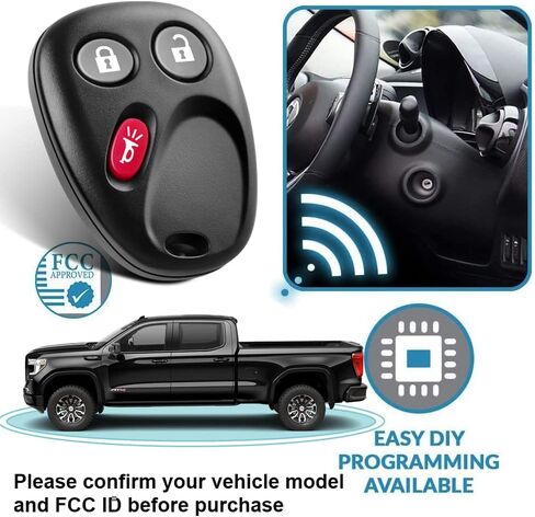 fit for 2003-2007 Chevy Avalanche Equinox Silverado SSR Suburban Tahoe/GMC Sierra/Yukon|Keyless Entry Car Key Vehicles That Use 3 Button FCCID: LHJ011(Pack of 2) in Kuwait