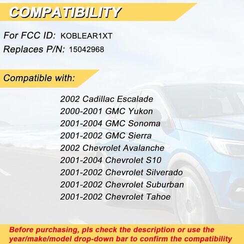 استبدال Vurkcy Key Fob لـ 1999-2001 Chevy Silverado Suburban Tahoe S10/ GMC Sierra Sonoma Yukon جهاز تحكم عن بعد للدخول بدون مفتاح للسيارة، KOBUT1BT 15732803، 3-Btn in Kuwait