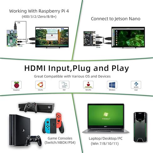 شاشة HAMTYSAN Raspberry Pi مقاس 10.1 بوصة HDMI شاشة 1024x600 IPS LCD 16:9 شاشة كمبيوتر محمول خارجية لـ Raspberry Pi 5/4/3 Win 11/10/8/7، لا تعمل باللمس، سائق مجاني in Kuwait
