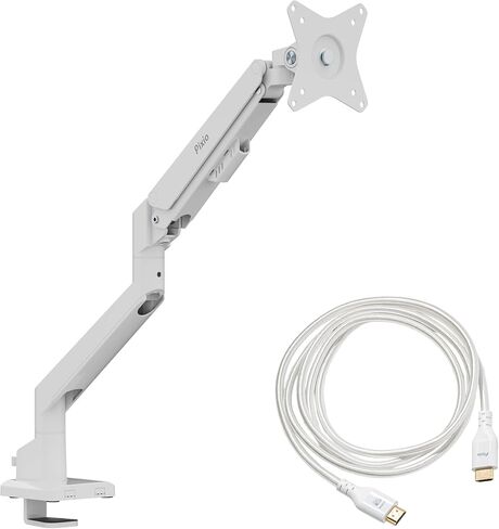 Pixio PS1S Wave White Single Monitor Arm with White HDMI 2.1 Cable Ultra Certified Ultra High Speed 10FT 8K 60Hz 4K 120Hz Nylon Braided in Kuwait
