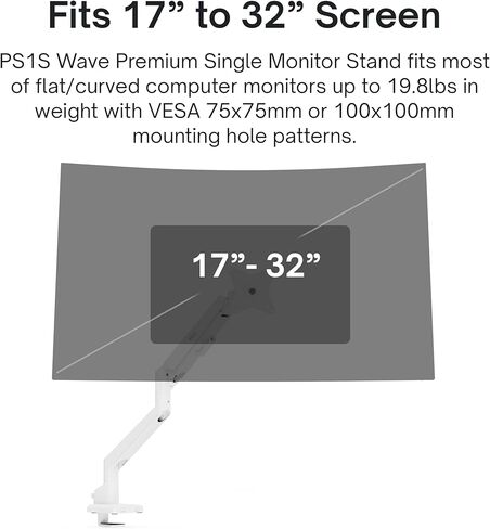 Pixio PS1S Wave White Single Monitor Arm with White HDMI 2.1 Cable Ultra Certified Ultra High Speed 10FT 8K 60Hz 4K 120Hz Nylon Braided in Kuwait