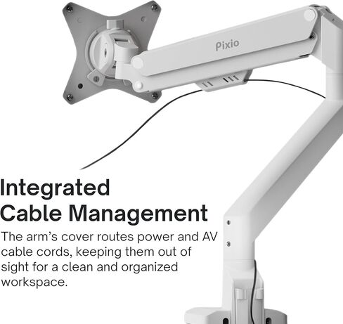 Pixio PS1S Wave White Single Monitor Arm with White HDMI 2.1 Cable Ultra Certified Ultra High Speed 10FT 8K 60Hz 4K 120Hz Nylon Braided in Kuwait