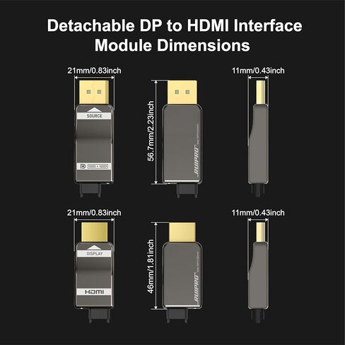 RUIPRO 8K منفذ عرض مدرع من الألياف الضوئية بالكامل قابل للفصل إلى كابل HDMI، 50 قدم، DP 1.4 إلى HDMI 2.1، 8K@60 هرتز، 4K@144 هرتز، HDR10+، VRR، HDCP 2.3، غير مضغوط، لأجهزة الكمبيوتر الألعاب، RTX 4090/4080، شاشة، تلفزيون in Kuwait