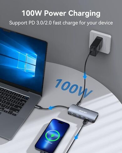 محول USB C Hub متعدد المنافذ، موزع ABLEWE USB-C مع HDMI 4K@60 هرتز، إيثرنت 1 جيجابت في الثانية، 100 وات PD، قارئ بطاقات SD/TF، ​​محطة إرساء 3 منافذ USB 3.0 متوافقة مع أجهزة الكمبيوتر المحمول/الكمبيوتر اللوحي/الكمبيوتر الشخصي/الهاتف in Kuwait
