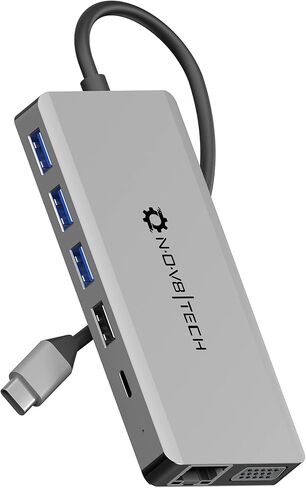 محطة إرساء Nov8tech 13in1 USB C بشاشة مزدوجة، محور USB C مع HDMI مزدوج، VGA، إيثرنت، 5 منافذ USB 3.0/2.0/C، 100W PD، قارئ بطاقة TF/SD، صوت، متوافق مع أجهزة MacBook وأجهزة الكمبيوتر المحمولة وأجهزة النوع C in Kuwait