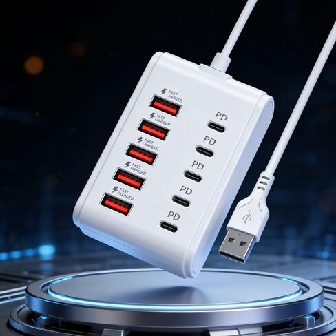 1 قطعة 10 في 1 USB C Hub 5 USB & 5 منافذ Type-C ملحق متعدد المنافذ لأجهزة الكمبيوتر المحمول والكمبيوتر الشخصي والكمبيوتر اللوحي، توصيل وتشغيل البيانات ومركز الشحن للمكتب المنزلي in Kuwait