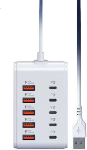 1 قطعة 10 في 1 USB C Hub 5 USB & 5 منافذ Type-C ملحق متعدد المنافذ لأجهزة الكمبيوتر المحمول والكمبيوتر الشخصي والكمبيوتر اللوحي، توصيل وتشغيل البيانات ومركز الشحن للمكتب المنزلي in Kuwait