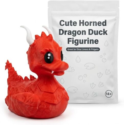 Red Dragon Duck Figurine – Fantasy Duck Collectible with Horns and Spiked Tail – Cute Desk Décor for Dragon Lovers, for Cruise Ships, 4X4, and Mythical Gifts – 3D Printed in Canada in Saudi Arabia