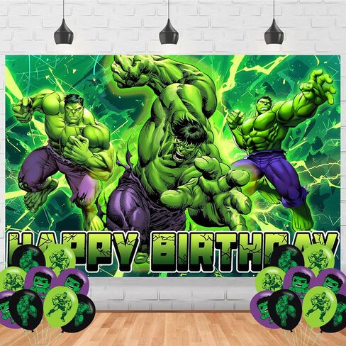 Green Hero Birthday Backdrop for Cartoon Movie Theme Party Decorations, Photo Studio Background Props in Kuwait