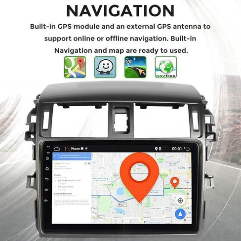 ستيريو سيارة مزدوج الدين مع CarPlay 9 "32G لتويوتا كورولا 2007-2013 أندرويد 11 راديو السيارة نظام تحديد المواقع واي فاي + كاميرا أندرويد مع بلوتوث in Kuwait