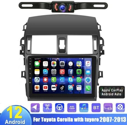 ستيريو سيارة مزدوج الدين مع CarPlay 9 "32G لتويوتا كورولا 2007-2013 أندرويد 11 راديو السيارة نظام تحديد المواقع واي فاي + كاميرا أندرويد مع بلوتوث in Kuwait