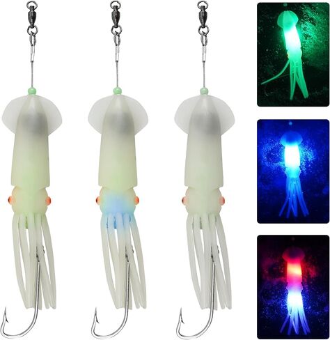 Saltwater Squid Fishing Lures LED Lighted Squid Jig Glow in Dark Deep Sea Trolling Lures with 6/0 Hook Halibut Lincod Jig in Kuwait