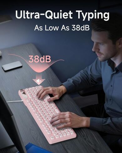 EWEADN V102 لوحة مفاتيح سلكية، 98 مفتاحًا لوحة مفاتيح ألعاب كريمية مع لوحة أرقام، شاشة عرض ومقبض وسائط RGB صامت سلكي لطيف لوحة مفاتيح كمبيوتر لأجهزة الكمبيوتر المحمول - وردي in Kuwait