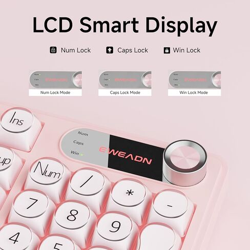 EWEADN V102 لوحة مفاتيح سلكية، 98 مفتاحًا لوحة مفاتيح ألعاب كريمية مع لوحة أرقام، شاشة عرض ومقبض وسائط RGB صامت سلكي لطيف لوحة مفاتيح كمبيوتر لأجهزة الكمبيوتر المحمول - وردي in Kuwait