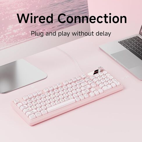 EWEADN V102 لوحة مفاتيح سلكية، 98 مفتاحًا لوحة مفاتيح ألعاب كريمية مع لوحة أرقام، شاشة عرض ومقبض وسائط RGB صامت سلكي لطيف لوحة مفاتيح كمبيوتر لأجهزة الكمبيوتر المحمول - وردي in Kuwait