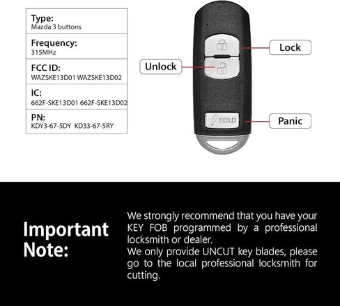 2 بديل بدون مفتاح لعام 2012 2013 2014 2015 2016 2017 2018 مازدا 3 CX3 CX5 Speed3 مفتاح فوب التحكم عن بعد WAZSKE13D01 3 أزرار 315 ميجاهرتز in Kuwait