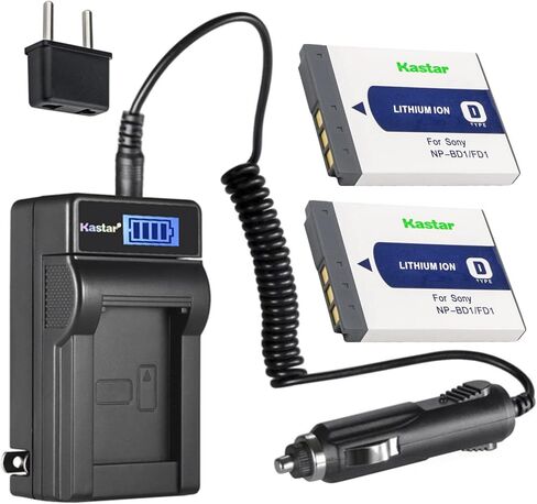 بطارية Kastar NP-BD1 وشاحن تيار متردد LCD متوافق مع بطارية Sony NP-FD1 T من النوع Sony BC-CSD Sony BC-CS3، Cyber-Shot DSC-T900، كاميرات Cyber-Shot DSC-TX1 in Kuwait