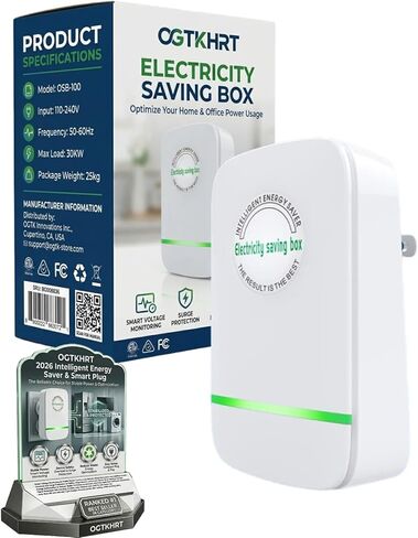 Electricity Saving Box Energy Saving Device Smart Save Plug Power Saver Voltage Optimization Surge Protection Thermoregulation Outlet Home Office Compact Plug and Play Energy Efficiency(2PCS) in Kuwait