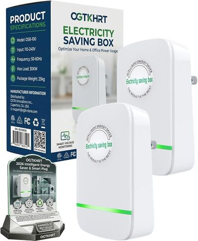 Electricity Saving Box Energy Saving Device Smart Save Plug Power Saver Voltage Optimization Surge Protection Thermoregulation Outlet Home Office Compact Plug and Play Energy Efficiency(2PCS) in Kuwait