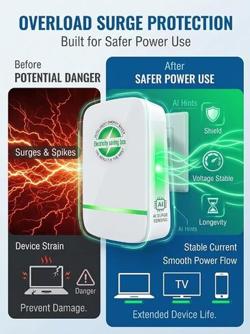Electricity Saving Box Energy Saving Device Smart Save Plug Power Saver Voltage Optimization Surge Protection Thermoregulation Outlet Home Office Compact Plug and Play Energy Efficiency(2PCS) in Kuwait