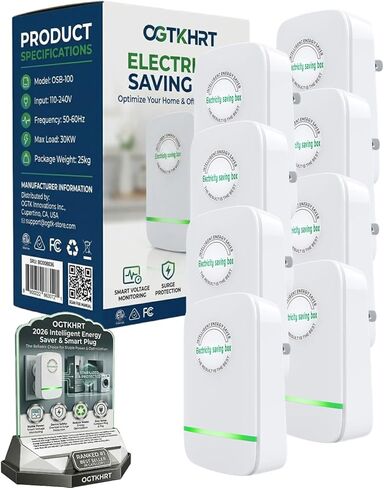Electricity Saving Box Energy Saving Device Smart Save Plug Power Saver Voltage Optimization Surge Protection Thermoregulation Outlet Home Office Compact Plug and Play Energy Efficiency(2PCS) in Kuwait
