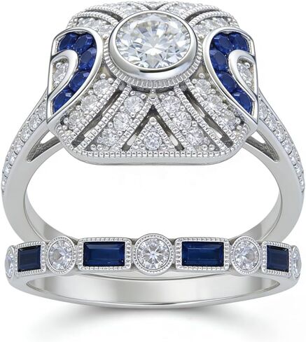 2pcs عتيقة 925 الجنيه الاسترليني Silver Women's Ring ext zircon Zircon Full Diamond Square Square Super Super Luxy Luxy Engagement Jewelry Cocktail Party for Women St.060 in Saudi Arabia