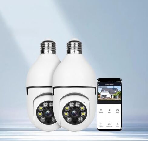 2 Pack Bulb WiFi Camera, Wireless Panoramic HD Indoor Camera, Socket Mount Security Cam, TF Card Not Included, Black in Kuwait