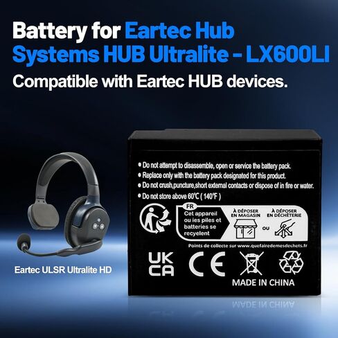5 Pack Battery Replacement for Eartec Hub Systems HUB Ultralite - LX600LI Battery (3.7V, 810mAh, Li-ion) in Kuwait