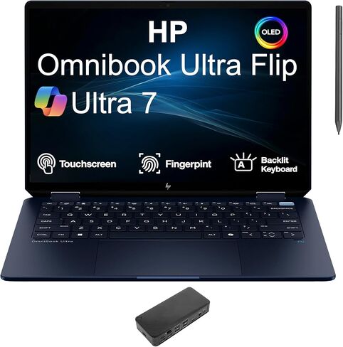 HP Omnibook Ultra Flip Creator 2-in-1 Laptop 14.0" Touchscreen OLED 2.8K Display (Intel Ultra 7-258V, 32GB LPDDR5X, 1TB PCIe SSD, Active Pen, Backlit KB, Fingerprint, Win 11 Pro) w/USB-C Dock in Kuwait