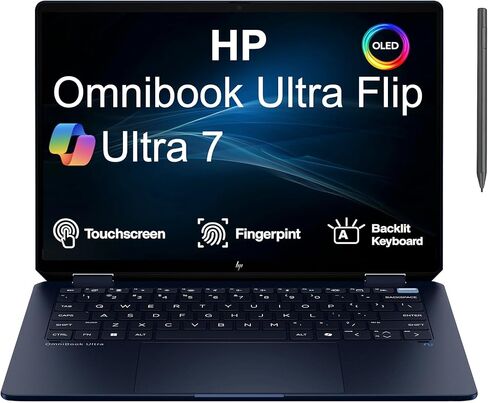 HP Omnibook Ultra Flip Creator 2-in-1 Laptop 14.0" Touchscreen OLED 2.8K Display (Intel Ultra 7-258V, 32GB LPDDR5X, 1TB PCIe SSD, Active Pen, Backlit KB, Fingerprint, Win 11 Pro) w/USB-C Dock in Kuwait